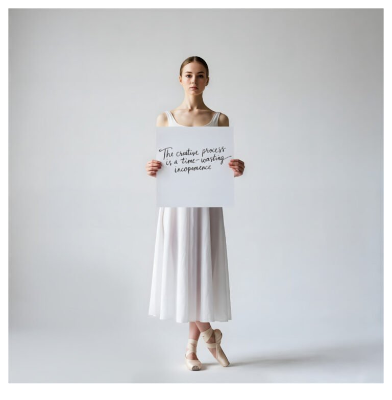 RESEMBLANCE: The creative process is a time-wasting inconvenience (adaptation of a quote about generative ai from musician Nick Cave which came up in a chat between the artist and ai)